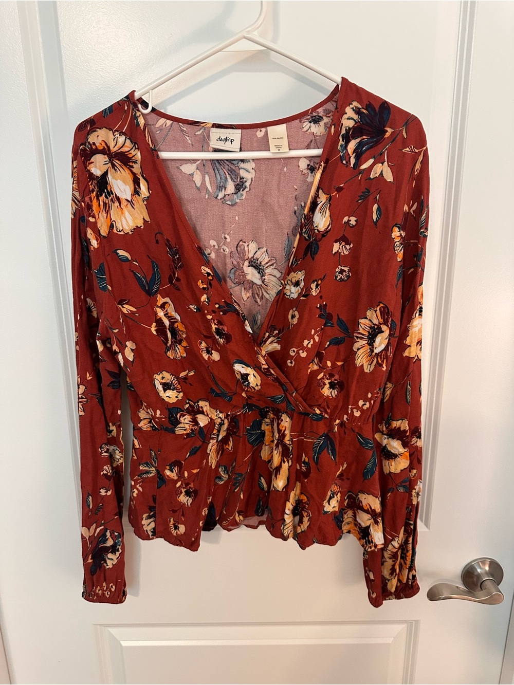 Daytrip Rust Floral Wrap Top